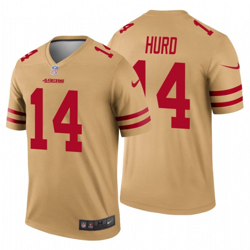 Men San Francisco 49ers #14 Jalen Hurd Nike Gold Inverted Legend NFL Jersey